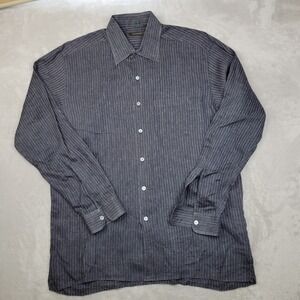 Ermenegildo Zegna Shirt Mens‎ 2XL Gray Striped Linen Button Up Long Sleeve Italy